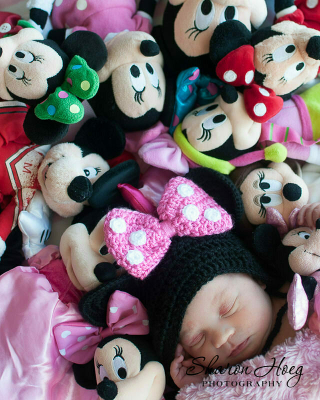 baby in plush minnie mouse pile, disney inspired baby photography, Metro Detroit Baby Photographer