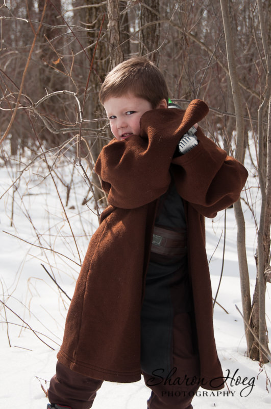 boy dressed as jedi in the snow, Canton Child Portrait Photographer