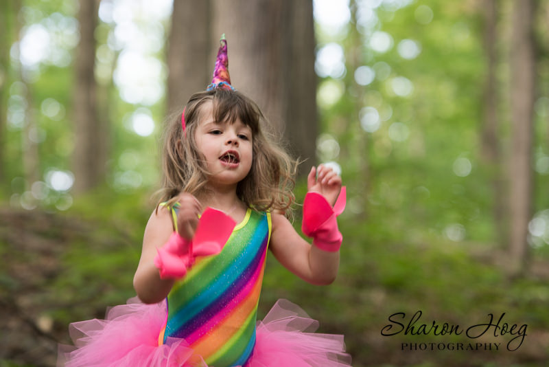 Dancing girl dressed as a unicorn, Livonia Child Photography
