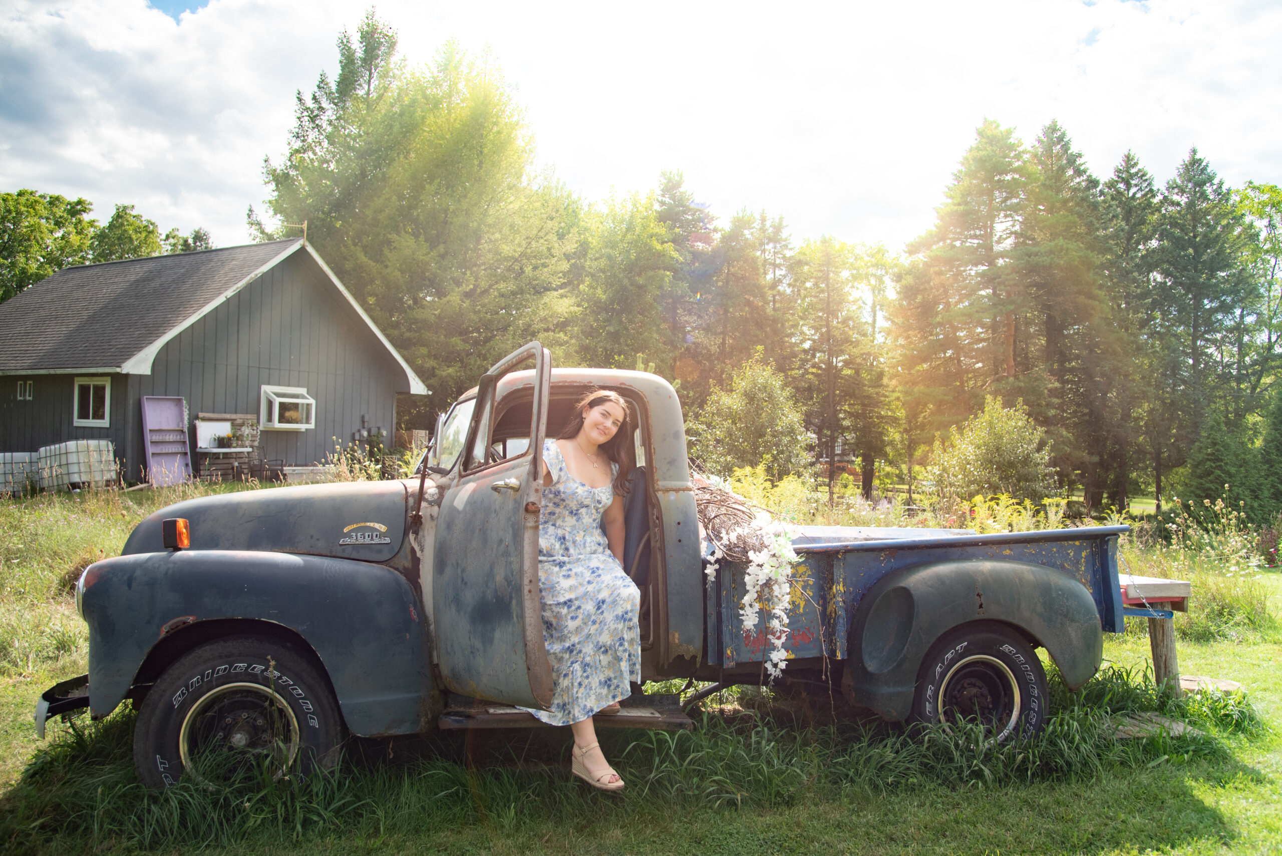 Northville Senior photo session old truck flower farm